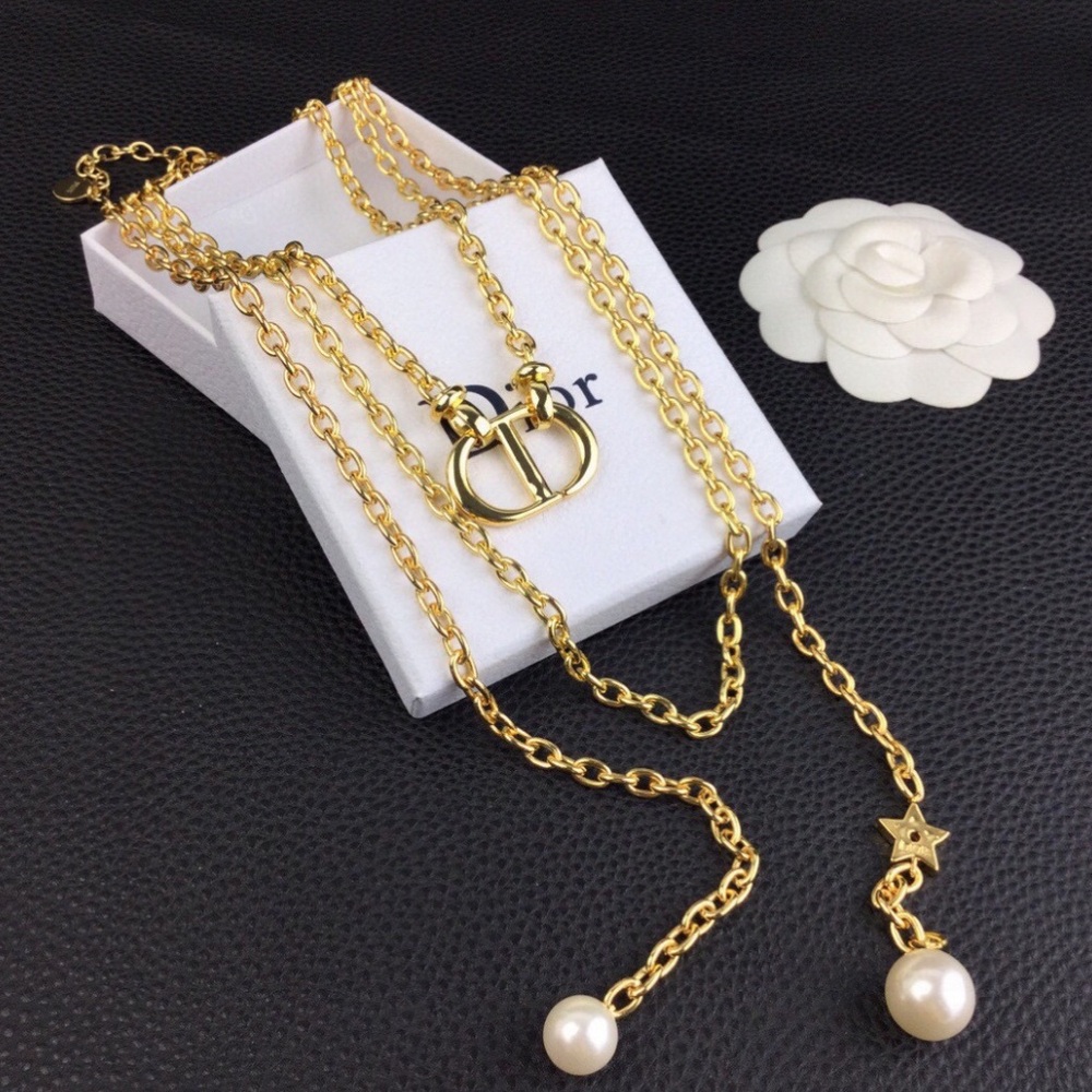 Dior Gold Chain Necklace with Crystal CC Pendant - Picture 2 of 8
